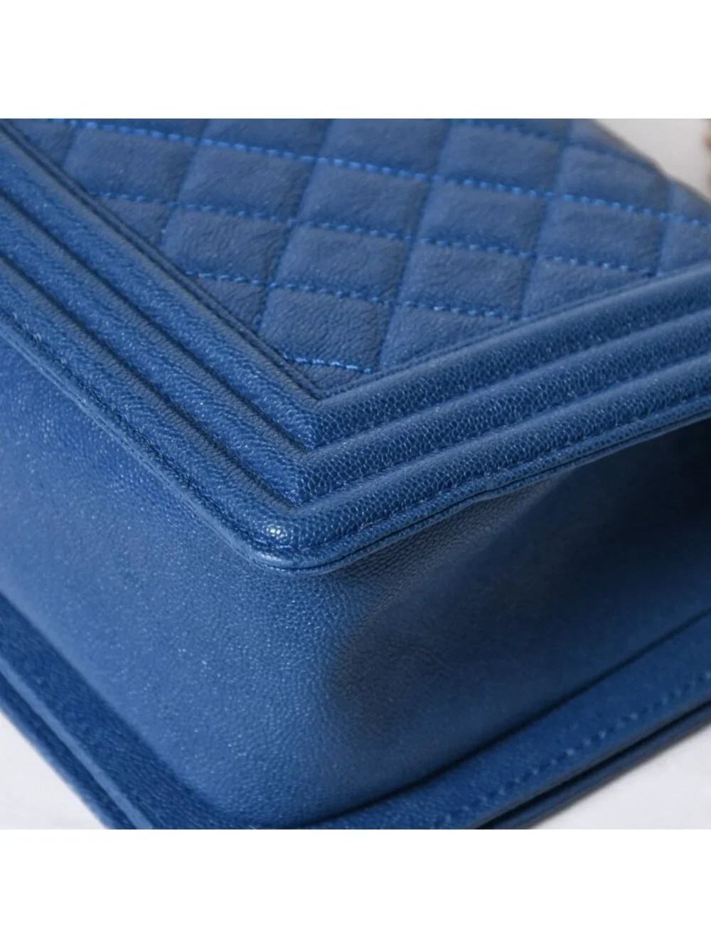 Chanel Boy 25 Chain Shoulder Bag CC Logo Caviar Leather Blue
